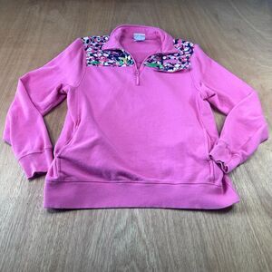 Simply Southern Pink Floral Quarter Zip Pullover Sweatshirt Women Small